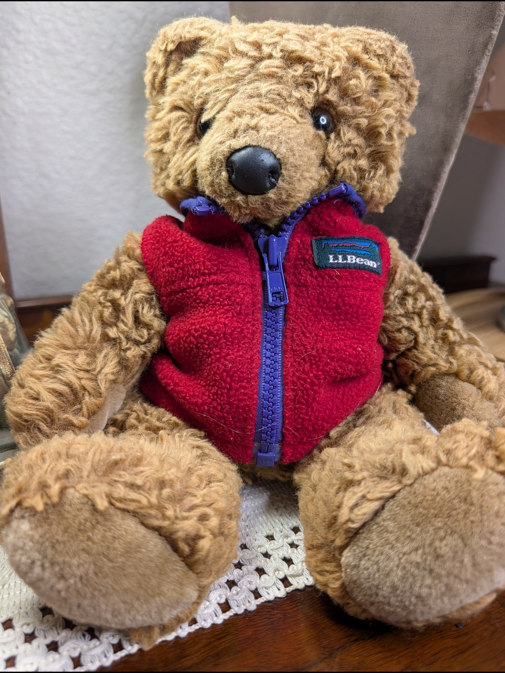 Vintage L.L Cub L.L Bean Teddy Bear in Red Fleece Vest By Douglas Co.